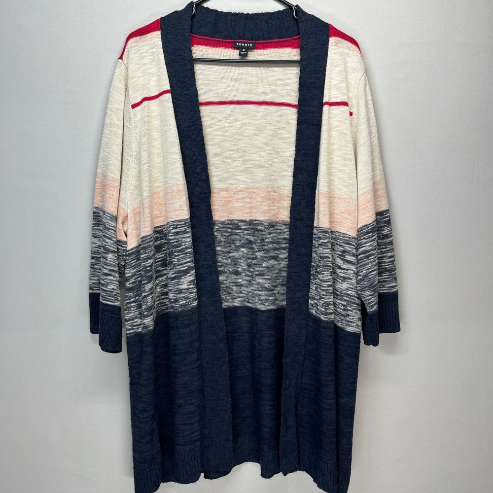 Torrid Colorblock Striped Open Front Cardigan Sweater Long Sleeve Plus Size 3 3X